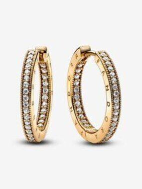 Pandora Signature Logo & Pav�� Hoop Earrings